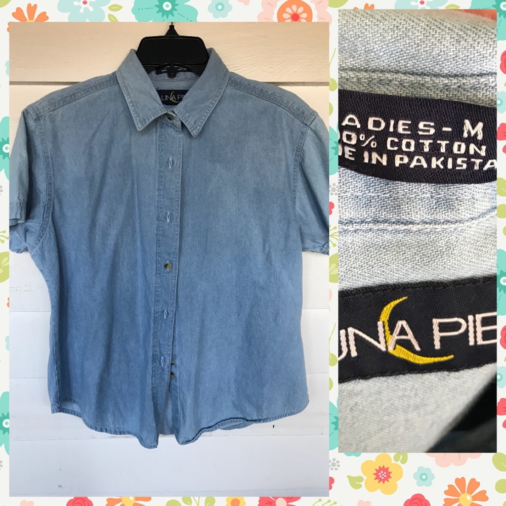 Light blue denim short sleeve shirt